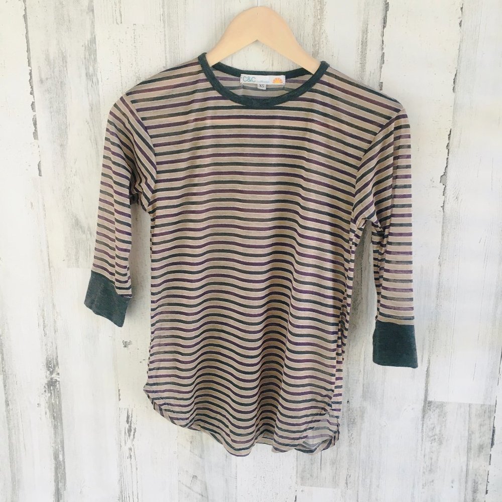 NWOT C&C California Striped Crew Neck Ringer T-Shirt Tee 3/4 Sleeve Ringer XS